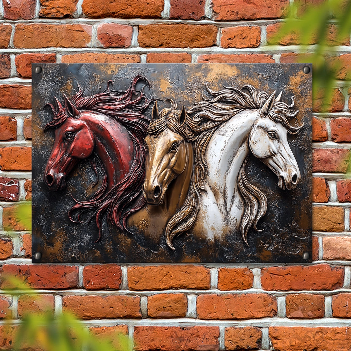 Shineful 2D Metal Sign Galloping Trio: Majestic Horses