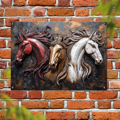 Shineful 2D Metal Sign Galloping Trio: Majestic Horses