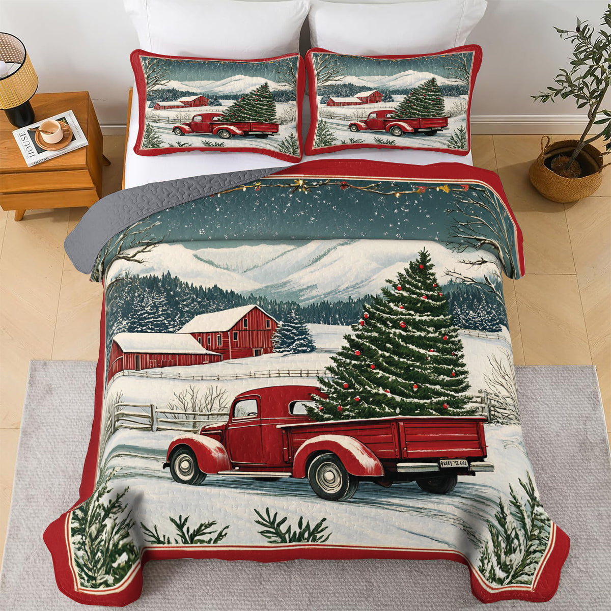 Shineful All Season Quilt 3-Piece Set Christmas Farm