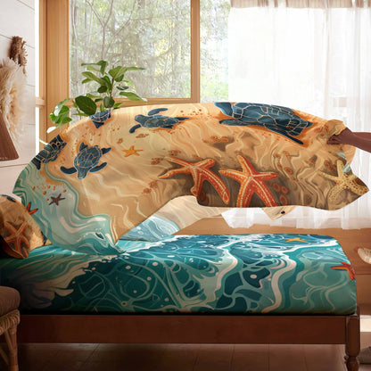 Shineful 4-Piece Bed Sheet Set Turtle Ocean