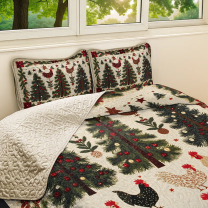 Shineful All Season Quilt 3-Piece Set Festive Rooster Farmyard