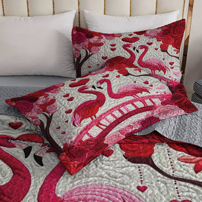 Shineful Flat Print All Season Quilt 3-Piece Set - Flamingo Couple