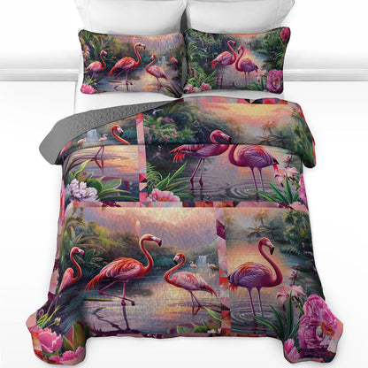 Shineful All Season Quilt 3-Piece Set Tranquill Flamingo