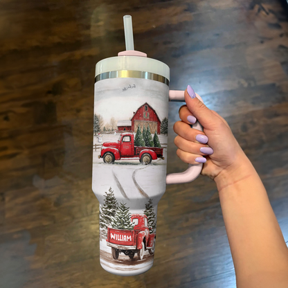 Shineful Personalized Tumbler Vintage Red Truck Christmas