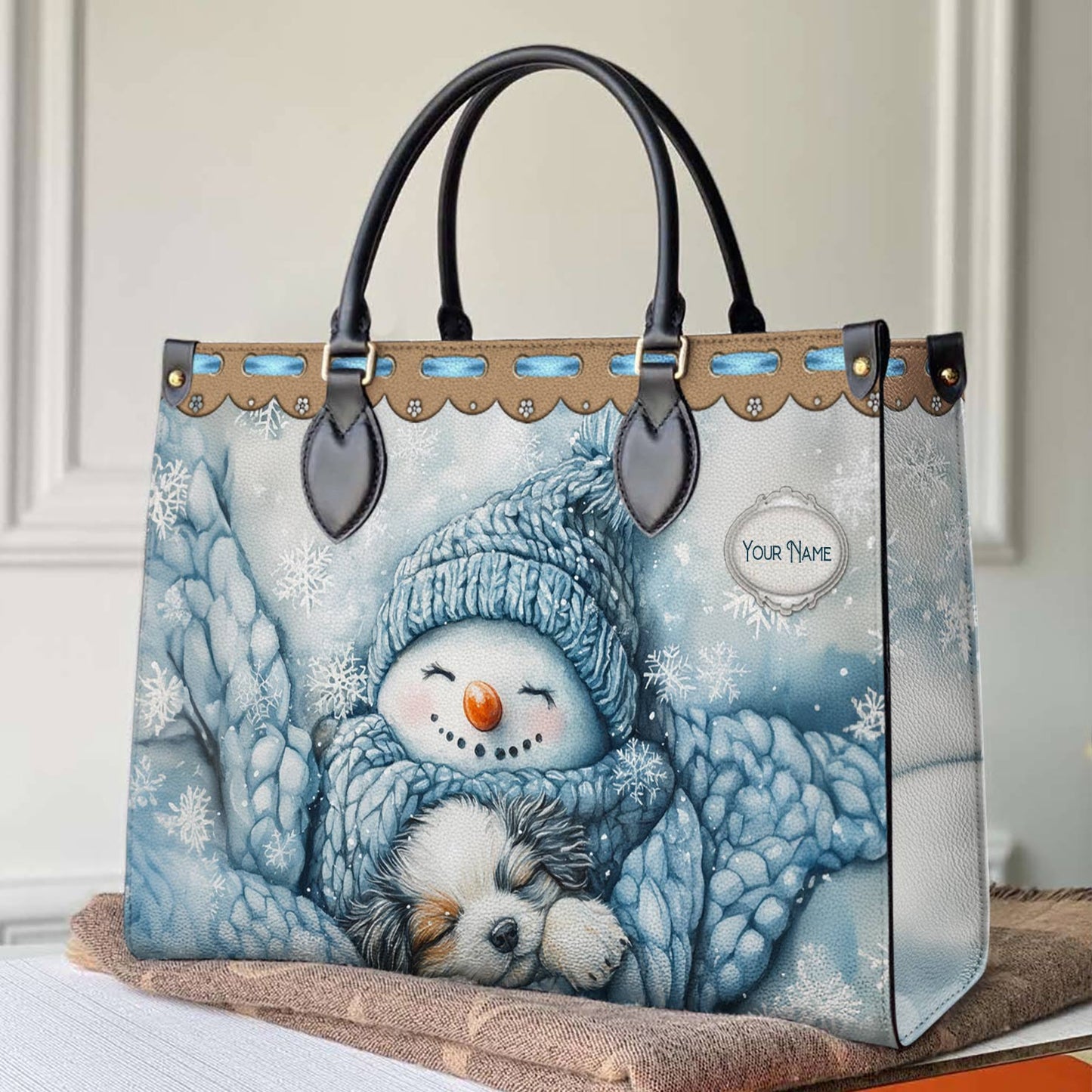 Sac en cuir brillant et douillet en forme de bonhomme de neige