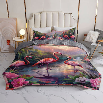 Shineful All Season Quilt 3-Piece Set Flamingo Paradise