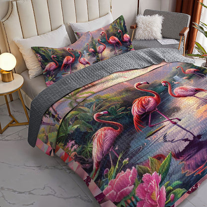 Shineful All Season Quilt 3-Piece Set Flamingo Paradise