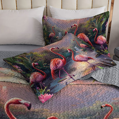 Shineful All Season Quilt 3-Piece Set Flamingo Paradise