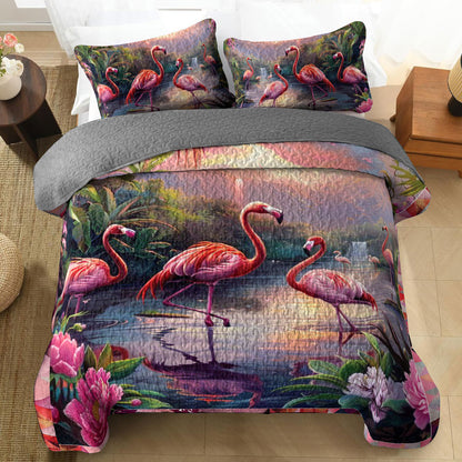 Ensemble de courtepointe toutes saisons Shineful 3 pièces Flamingo Paradise 