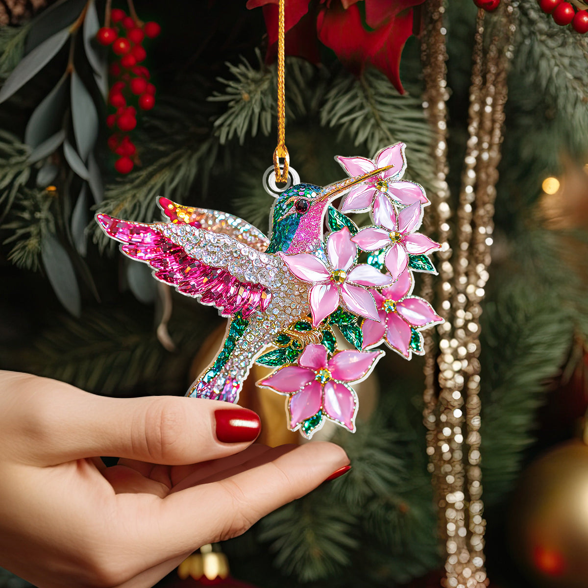 Shineful 2D Acrylic Ornament Twinkling Hummingbird Blossom