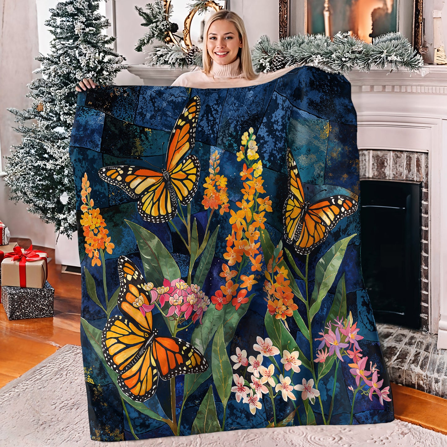 Shineful Fleece Blanket Monarch Butterflies And Milkweed Plant