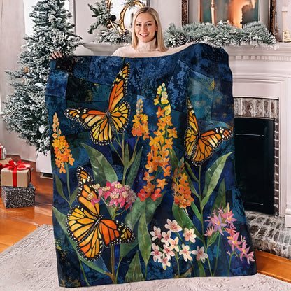 Shineful Fleece Blanket Monarch Butterflies And Milkweed Plant