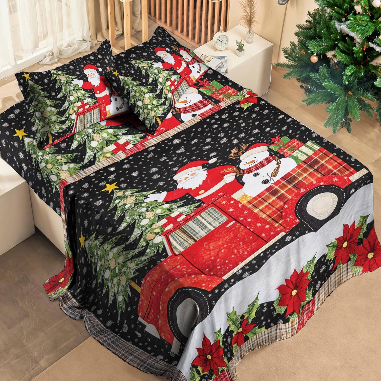 Shineful 4-Piece Bed Sheet Set Santa Claus