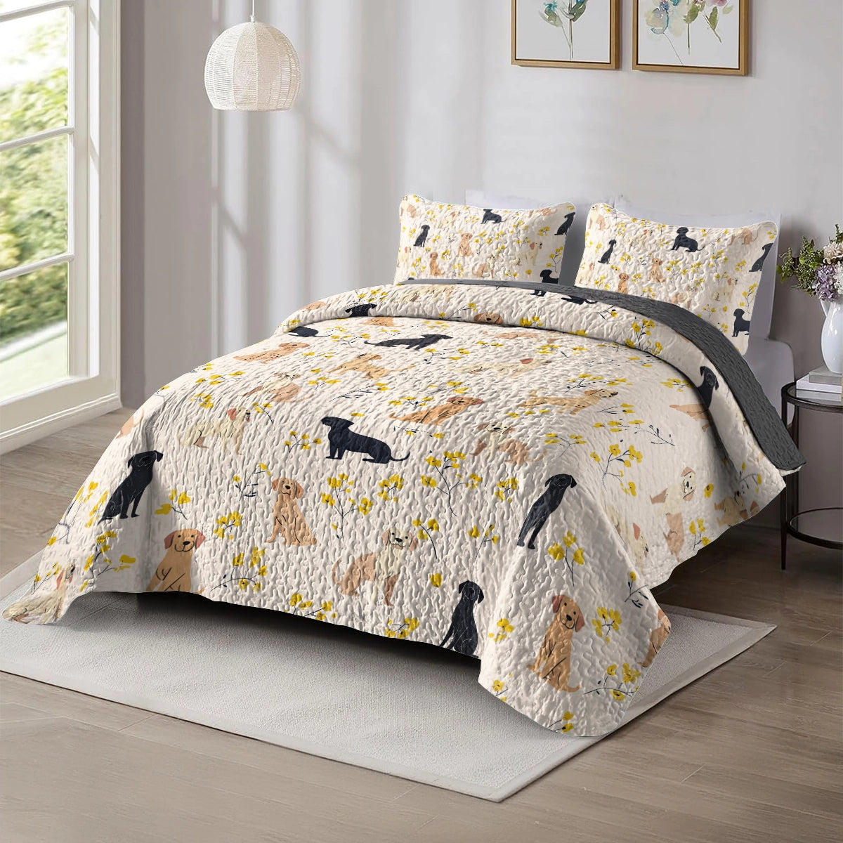 Shineful All Season Quilt 3-teiliges Set Labrador Floral Delight