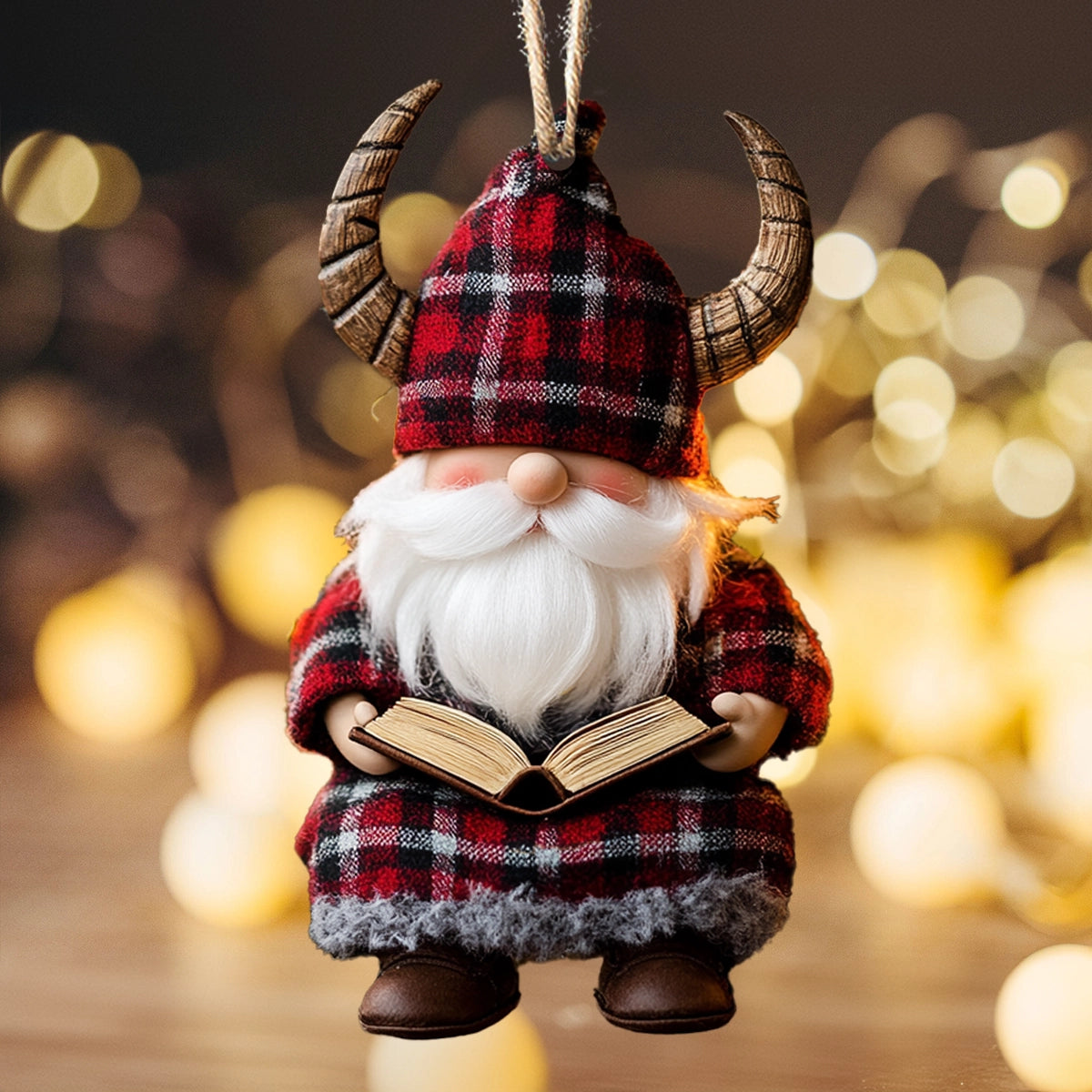 Shineful 2D Acrylic Ornament Gnome in Plaid with Books