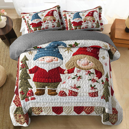 Shineful All Season Quilt 3-Piece Set Personalized Lovely Gnome Couple