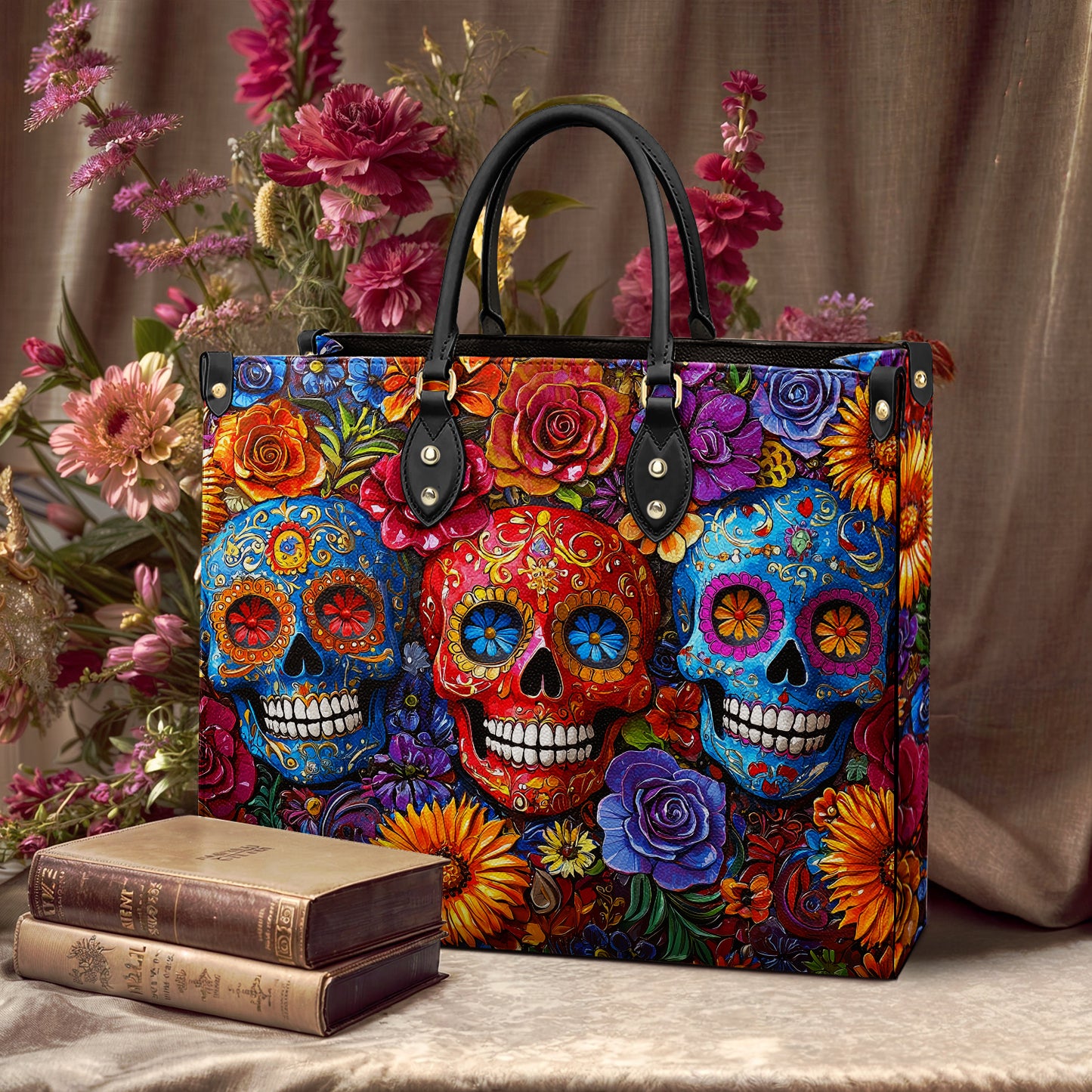 Shineful Leather Bag Vibrant Sugar Skull