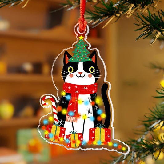 Glänzendes Acryl-Ornament „Naughty Cat“ mit Weihnachtslicht 