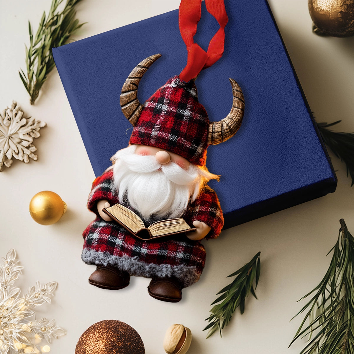 Shineful 2D Acrylic Ornament Gnome in Plaid with Books