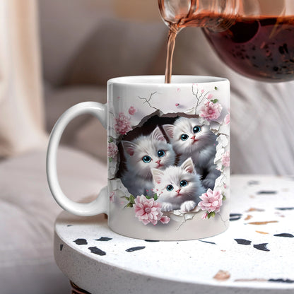 Tasse en céramique brillante Trio de chatons