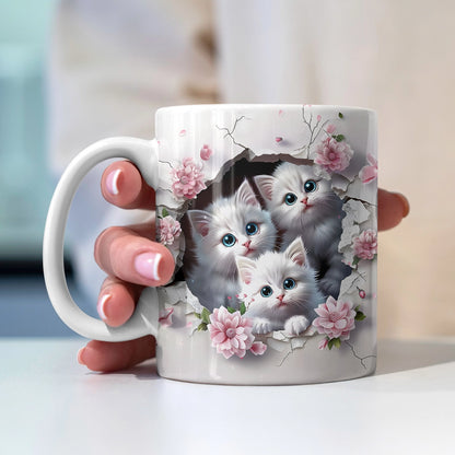 Tasse en céramique brillante Trio de chatons