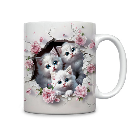 Tasse en céramique brillante Trio de chatons