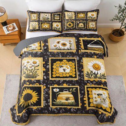 Shineful All Season Quilt 3-Piece Set Sunflower Bee Haven