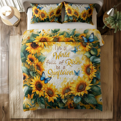 Shineful All Season Quilt 3-Piece Set - Butterfly Sunflower Serenity