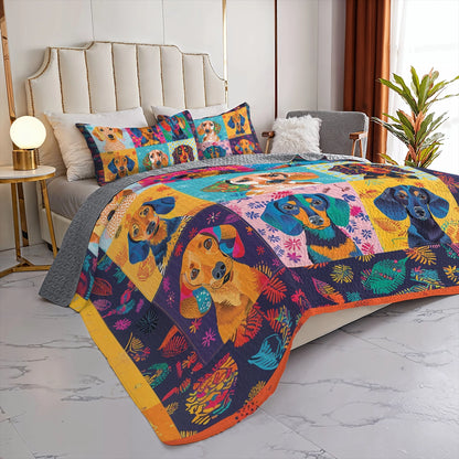 Shineful All Season Quilt 3-Piece Set Vibrant Patchwork Dachshund