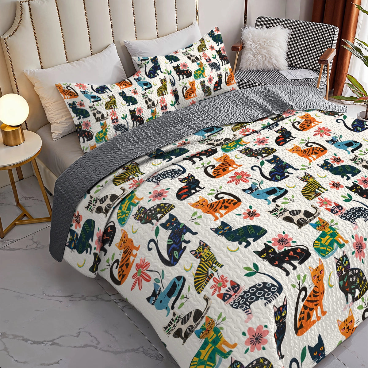 Shineful All Season Quilt 3-Piece Set Cat Playful Paws