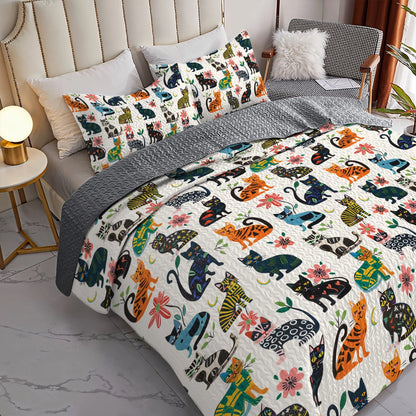 Shineful All Season Quilt 3-Piece Set Cat Playful Paws