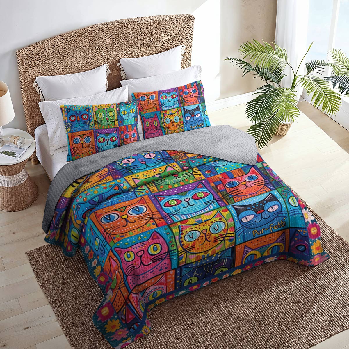 Shineful All Season Quilt 3-Piece Set Mystery Cat