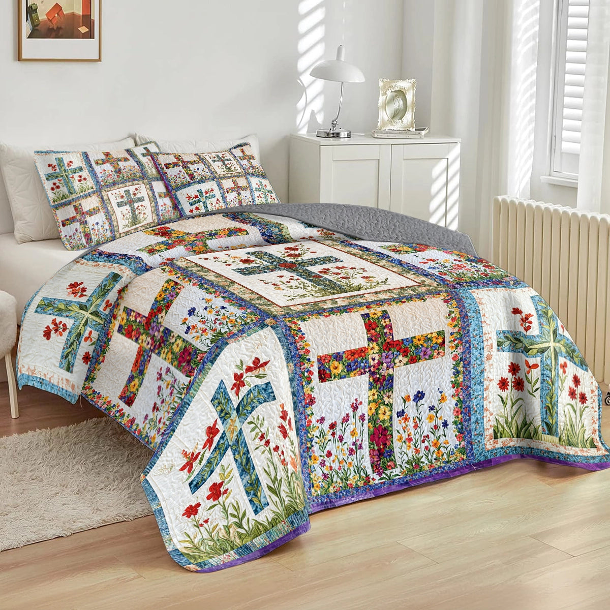 Shineful All Season Quilt 3-Piece Set God Floral Faith