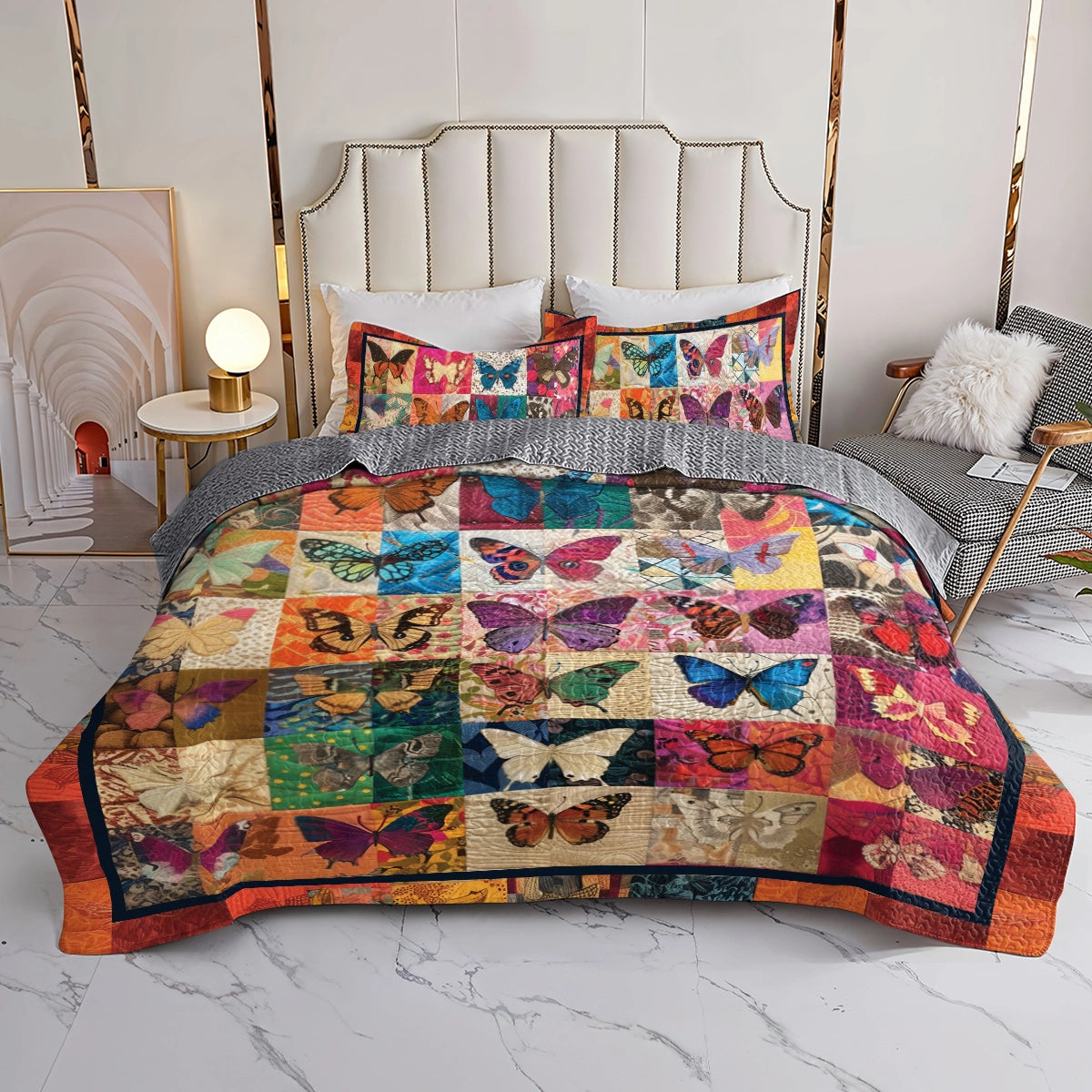 Shineful All Season Quilt 3-Piece Set Colorful Butterfly Bliss