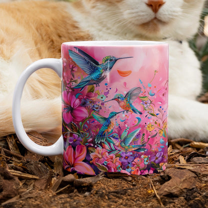 Tasse en céramique brillante Oiseau Embrasse la floraison