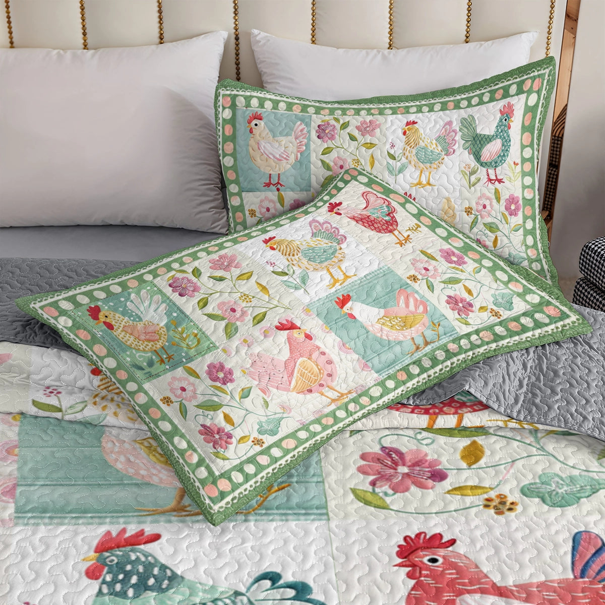 Shineful All Season Quilt 3-teiliges Set Chicken Springtime Hens