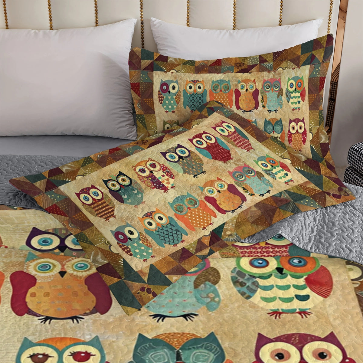 Shineful All Season Quilt 3-Piece Set Cute Owl Nest