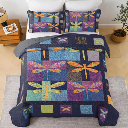 Shineful All Season Quilt 3-Piece Set Dragonfly Patchwork Paradise