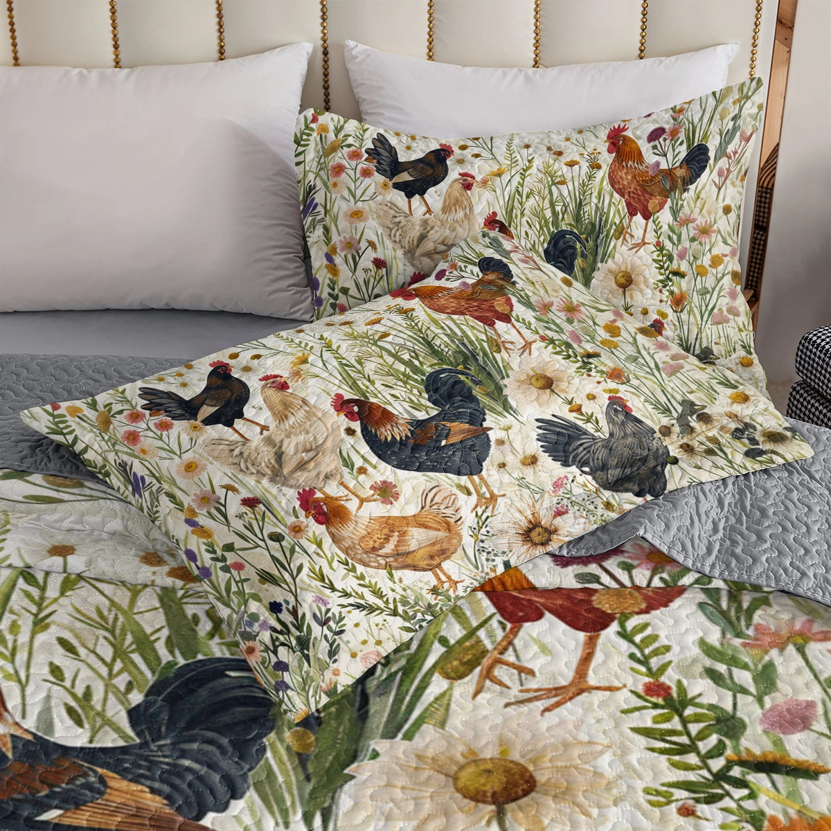 Shineful All Season Quilt 3-teiliges Set Floral Rustic Chicken Meadow