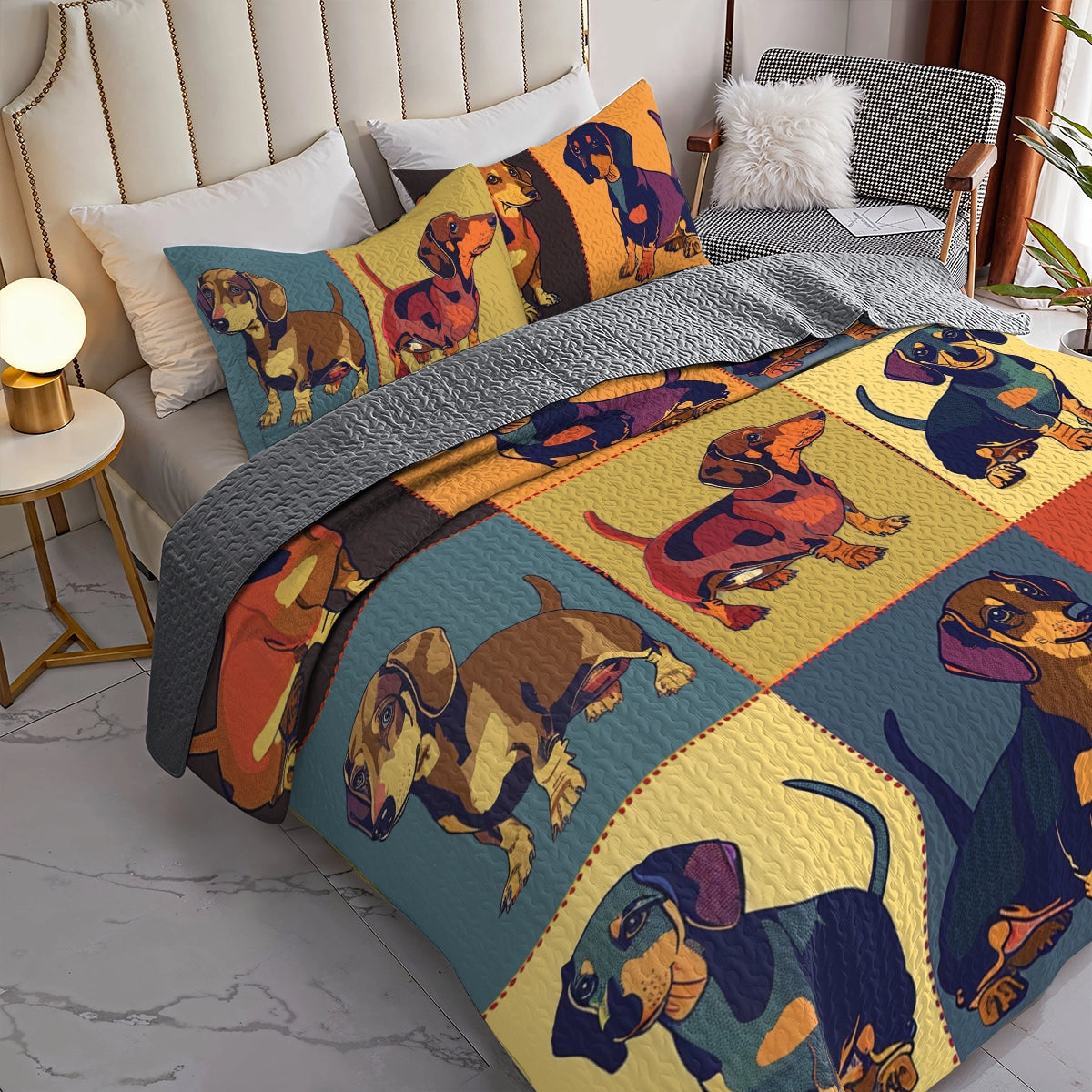 Shineful All Season Quilt 3-Piece Set Dachshund Palette Patchwork