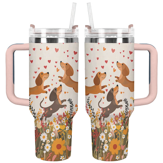 Shineful Tumbler Floral Dachshund With Heart