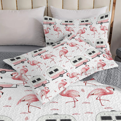 Shineful All Season Quilt 3-Piece Set Pink Flamingo Camper