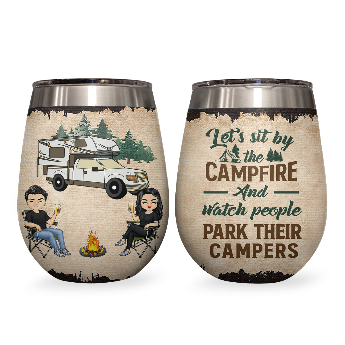 Shineful Let's Sit By The Campfire Husband Wife Camping Personalized Wine Tumbler