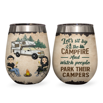 Shineful Let's Sit By The Campfire Husband Wife Camping Personalized Wine Tumbler