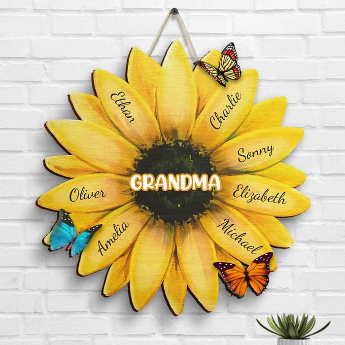 Tournesol de la famille Shineful Nana Grandma - Panneau en bois de forme personnalisée