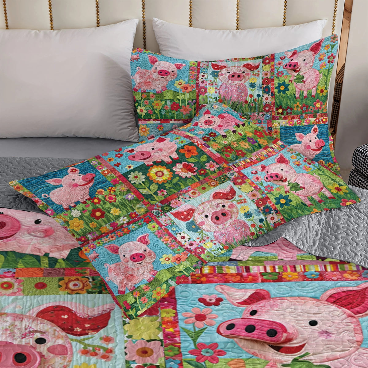 Shineful All Season Quilt 3-Piece Set Piggy Paradise Floral