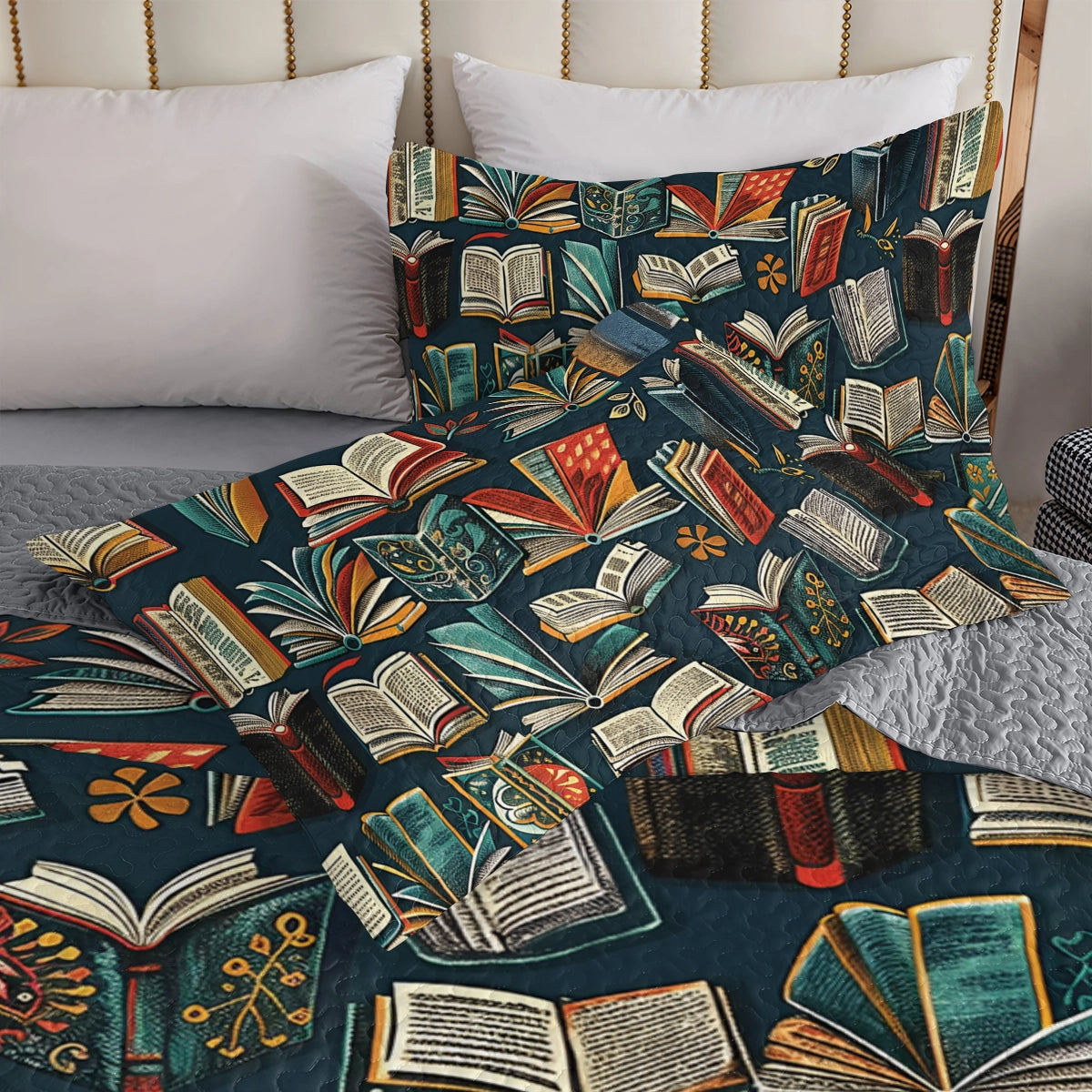 Shineful All Season Quilt 3-Piece Set Reading Enchanted Library