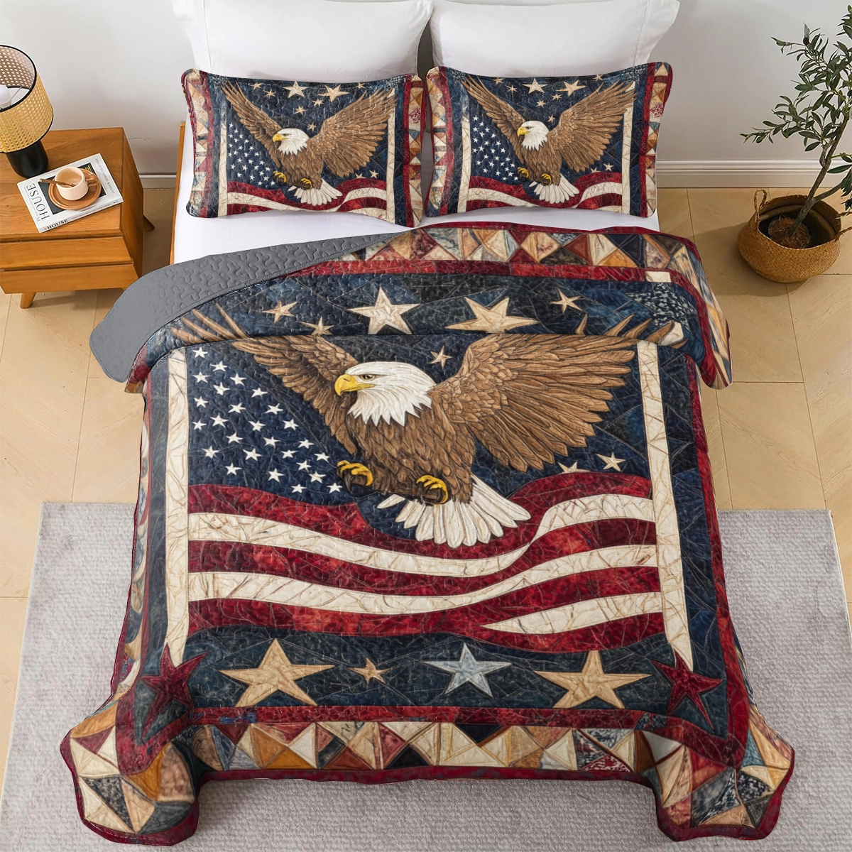 Shineful All Season Quilt 3-Piece Set Patriotic Eagle American