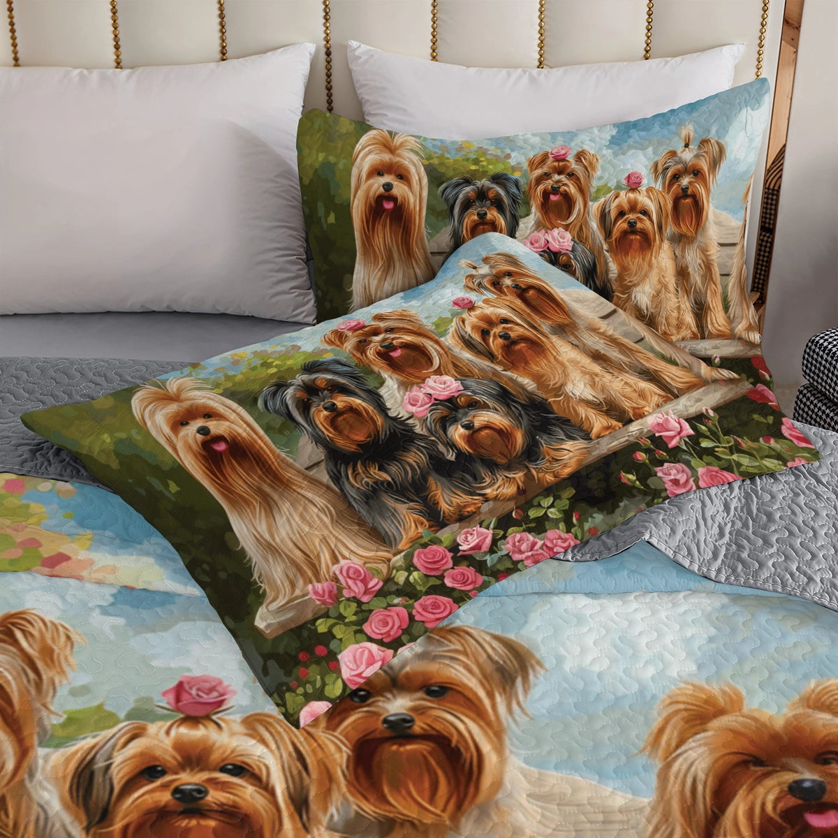 Shineful All Season Quilt 3-Piece Set Adorable Rose Yorkie