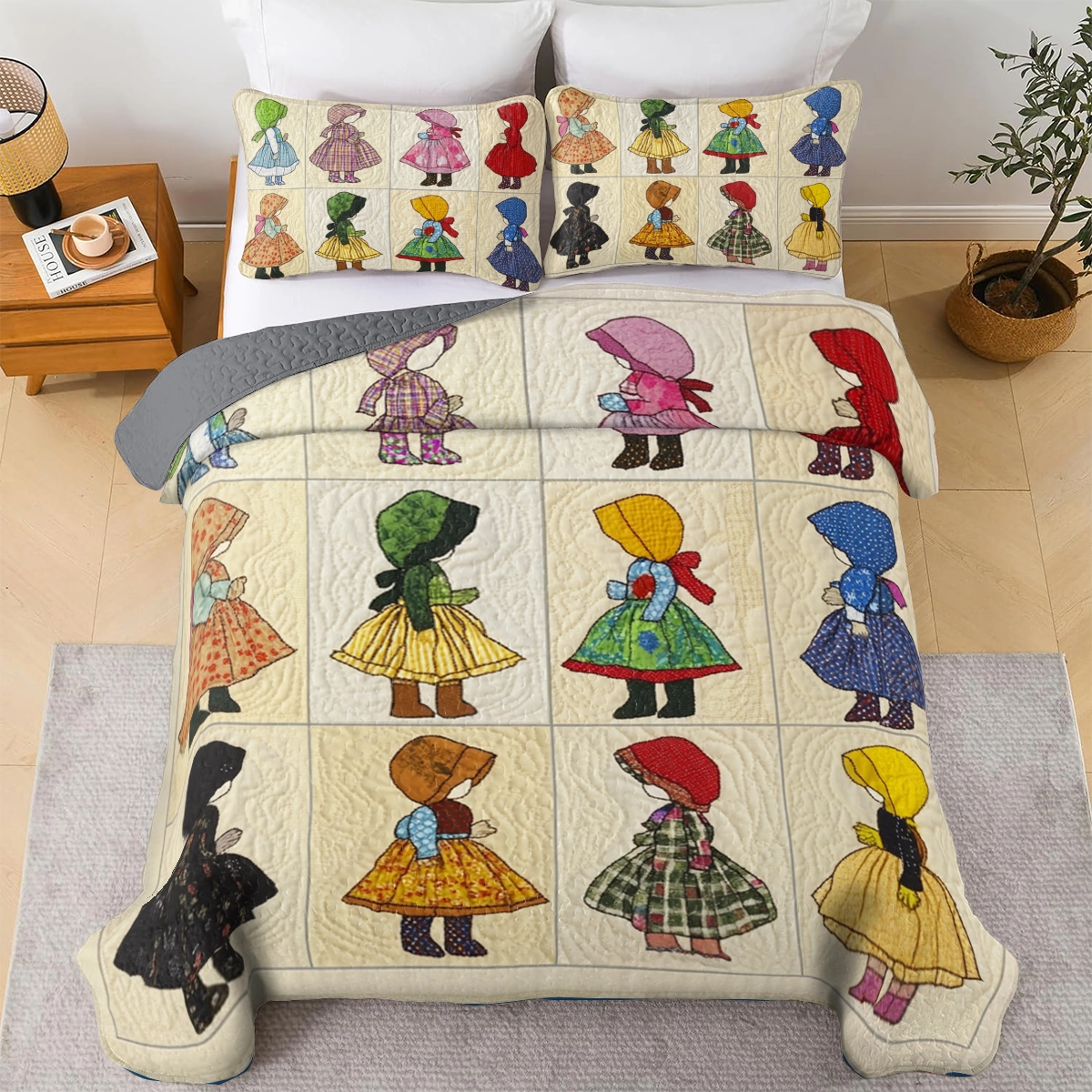 Shineful All Season Quilt 3-Piece Set Sweet Dreams Sunbonnet Sue